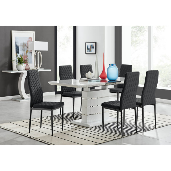 Canora Grey Renne Modern High Gloss Extendable Dining Table Set With 4